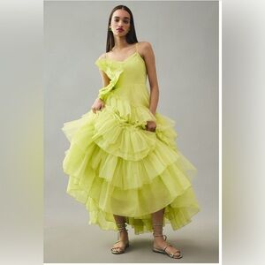 RARE Anthropologie Lime Green Layered Dress